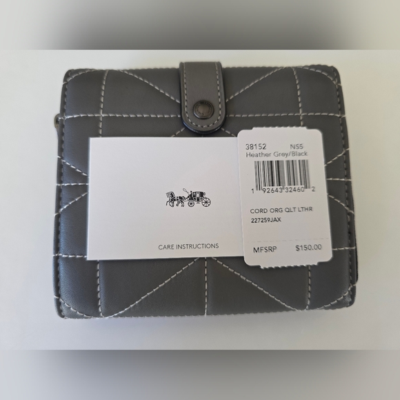 Coach Quilted Leather Large Accordion Zip Wallet Heather Grey/Black-NWT - Picture 10 of 11